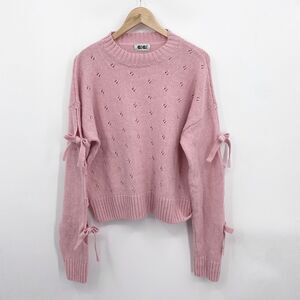 Gigi Knitwear Sweater Medium Pink Bow Coquette Dainty Handmade Slow Fashion Boho